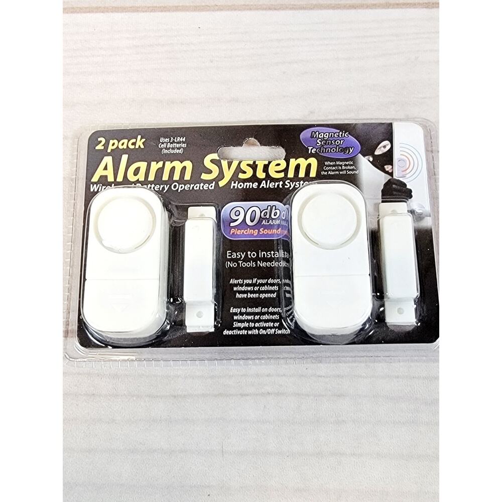 2 pack Alarm System Wireless Battery Operated Home Alert System 90 db Sound NEW